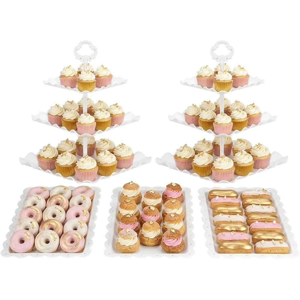 Cupcake Stand Tier - 5-teiliges Tortenständer-Set mit 2 großen 3-stufigen