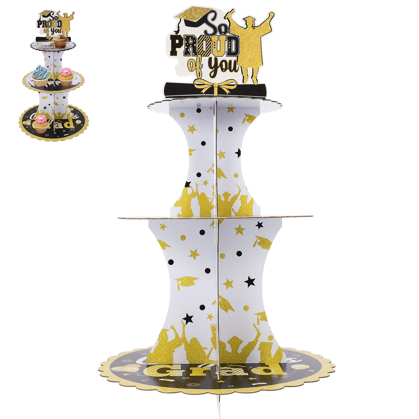 Cupcake Stand Tier - 1 Set Dreistufiger Papier-Kuchenständer mit Abschlussthema,