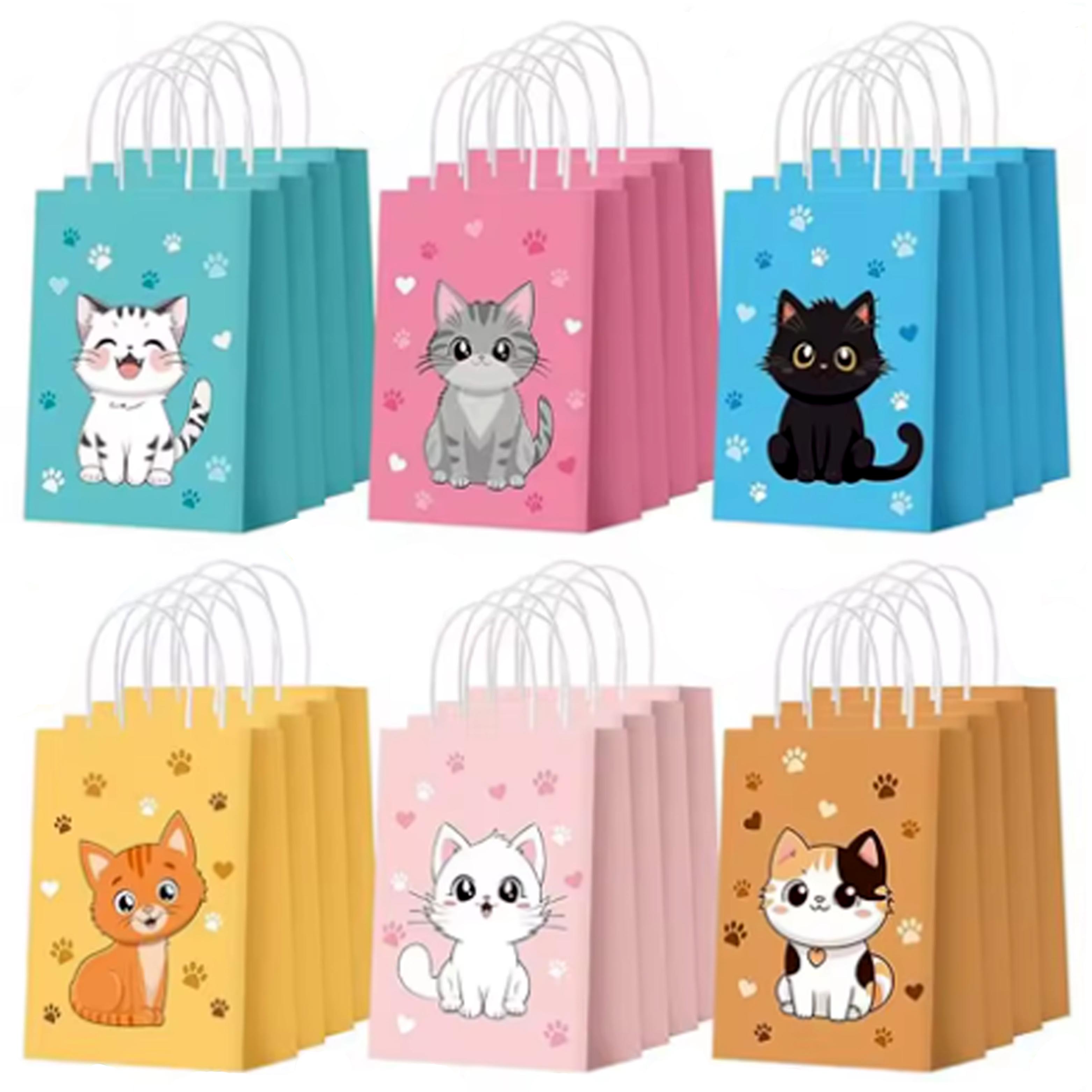 Event Party Shop - 6-48 Stück Bunte Cartoon-Katzen-Druck Papiertüten, Katzen-Themen-Party-Geschenktüten,